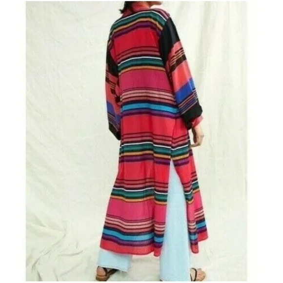 Anthropologie Conditions Apply Kimono Cover-Up Pink Bright Striped One Size - Picture 2 of 11